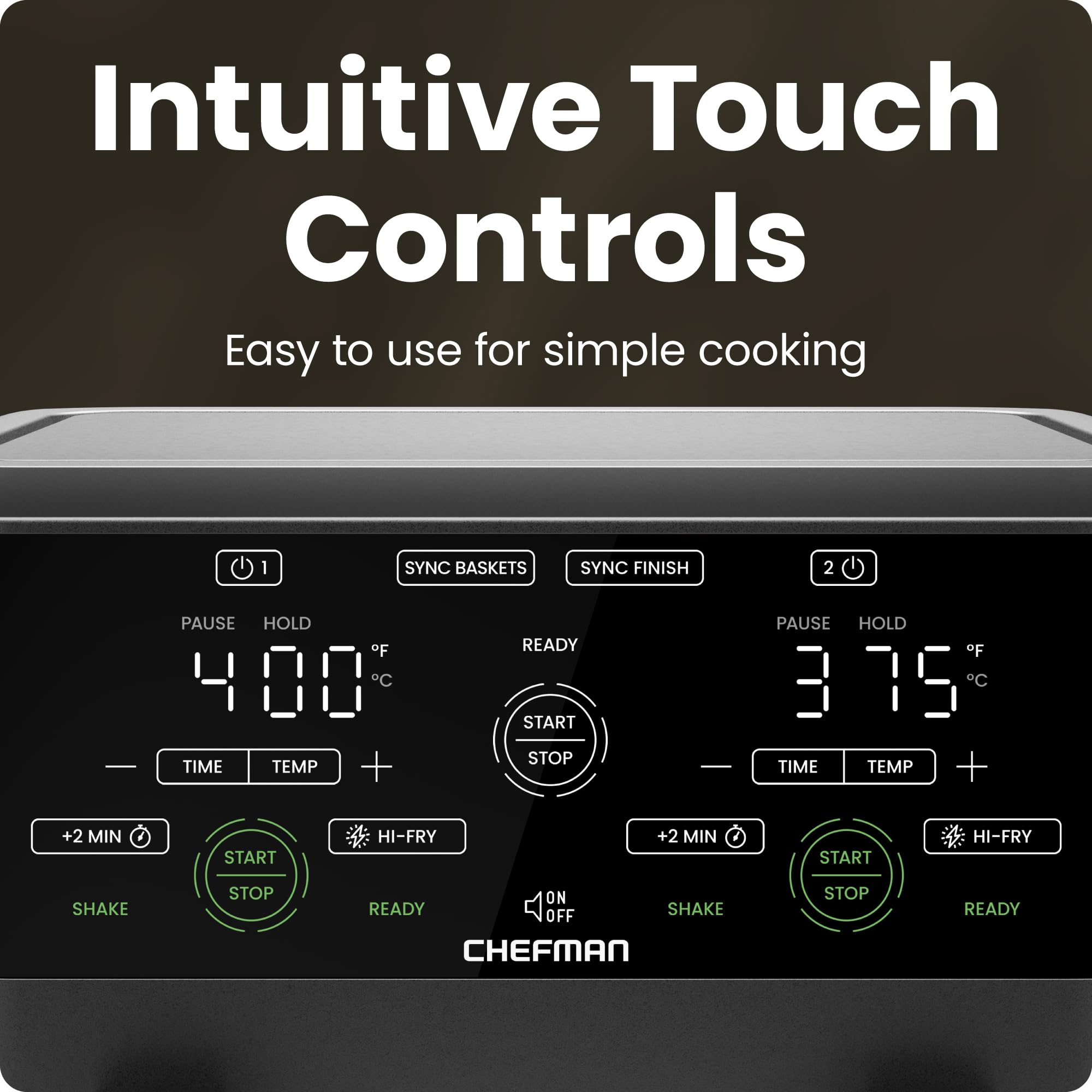 Chefman al lado de utensilios para comparar tamaño de encimera, compacto y práctico