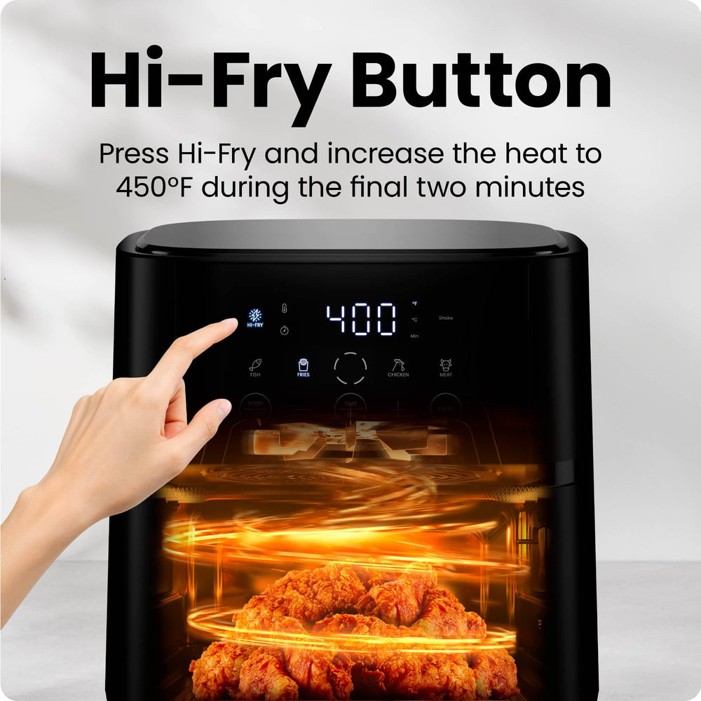 Chefman comparación de tamaño junto a utensilios para visualización de escala