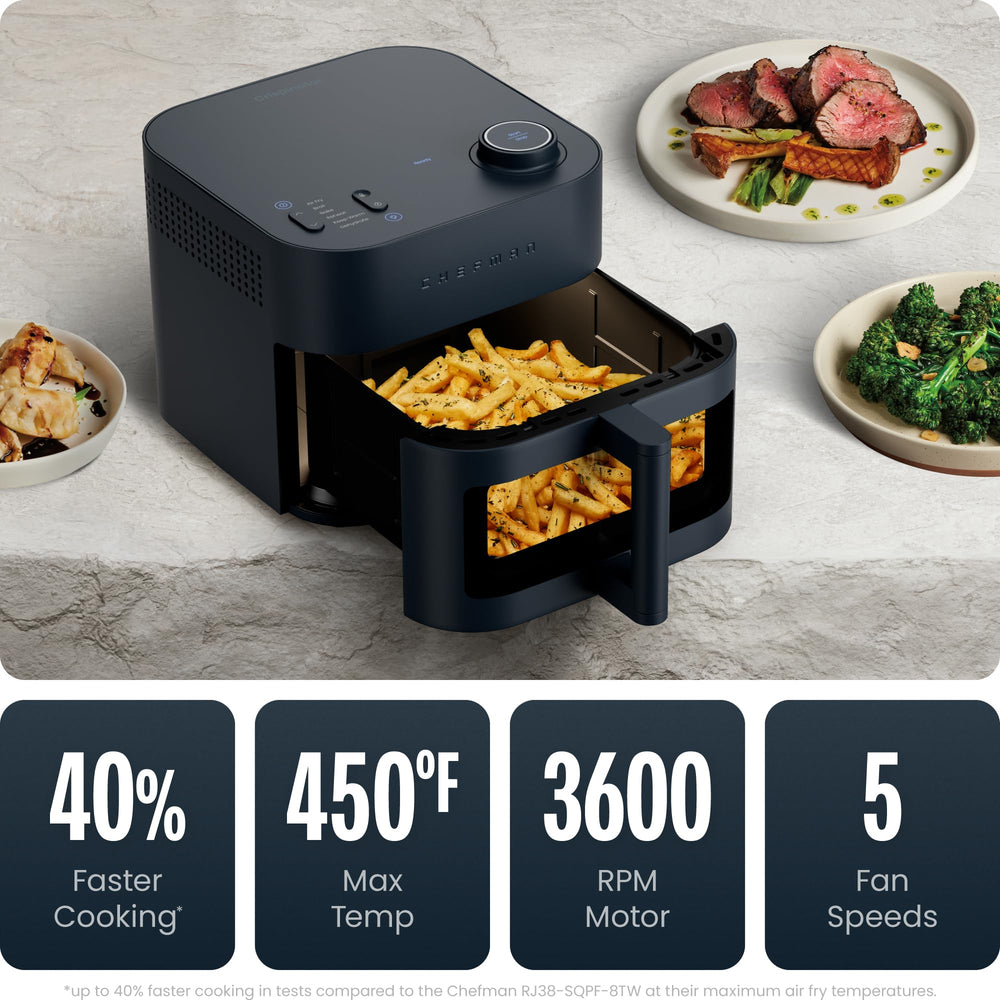 Chefman Crispinator controles con diales y LED para ajuste preciso y rápido