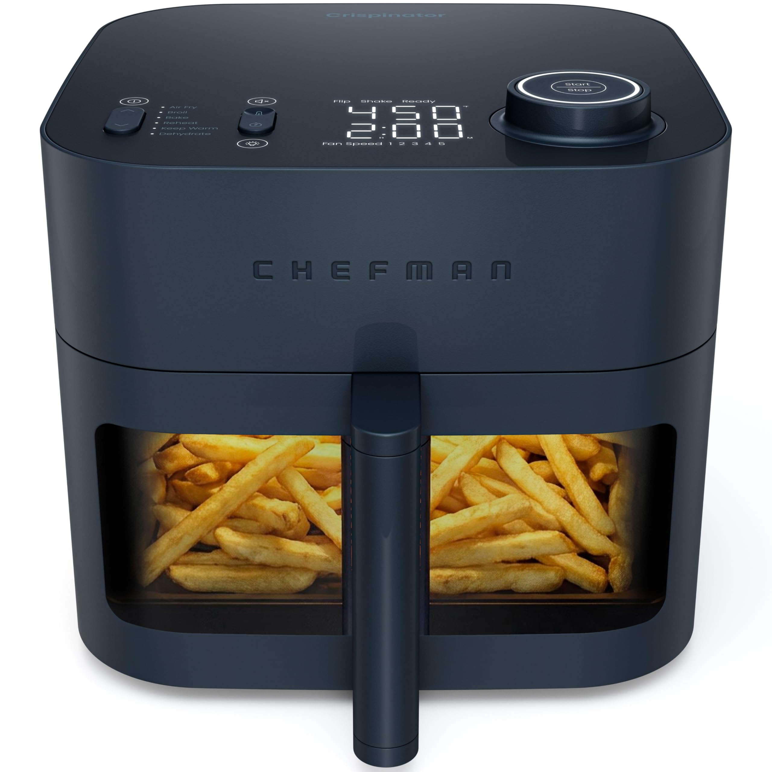 Chefman Crispinator vista frontal elegante y compacta, ahorro de espacio