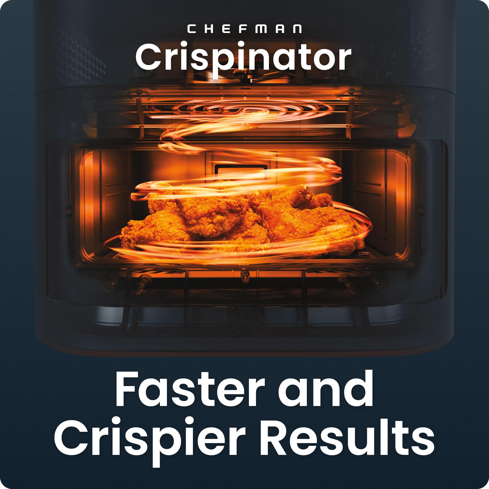 Chefman Crispinator ventana con luz mostrando alimentos dorados al instante