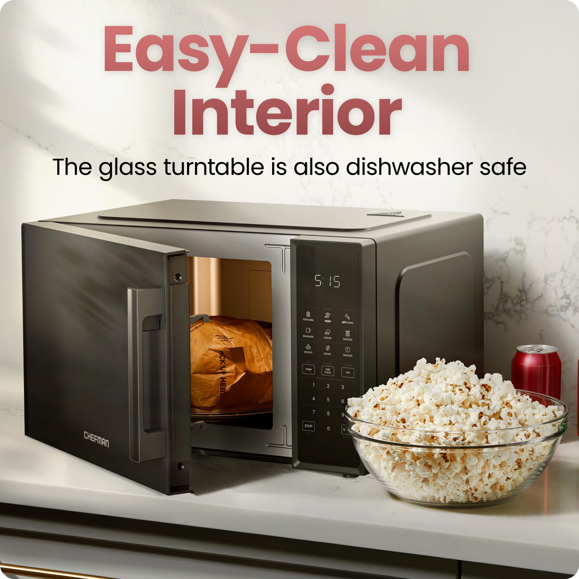 Chefman acabado exterior negro resistente que facilita limpieza y mantiene aspecto