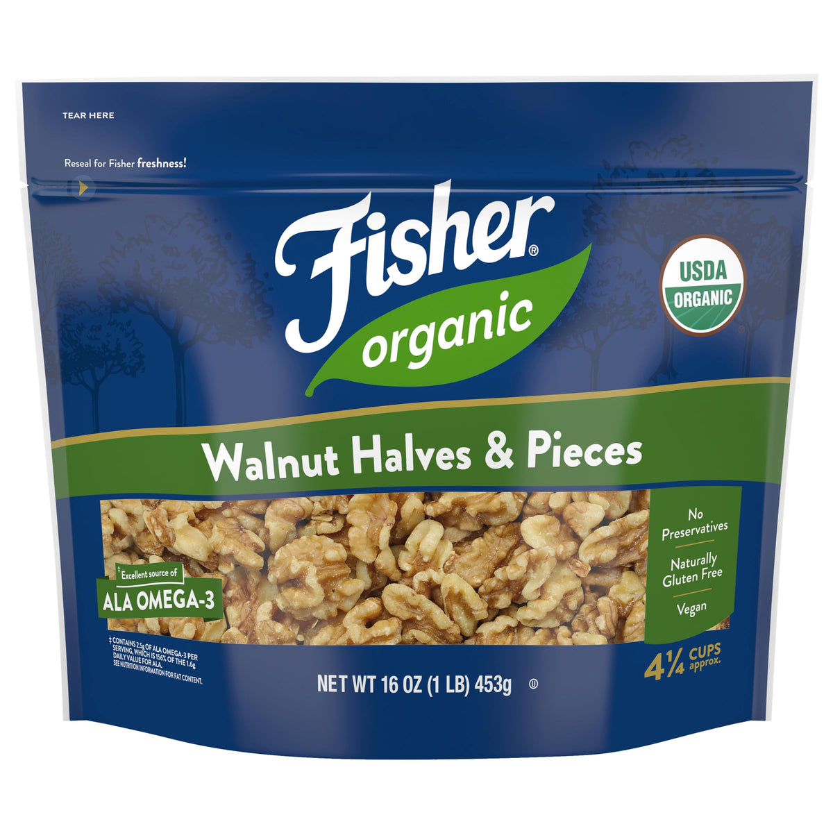 CHEF'S NATURALS bolsa frontal mostrando 16 oz orgánicas y sin sal