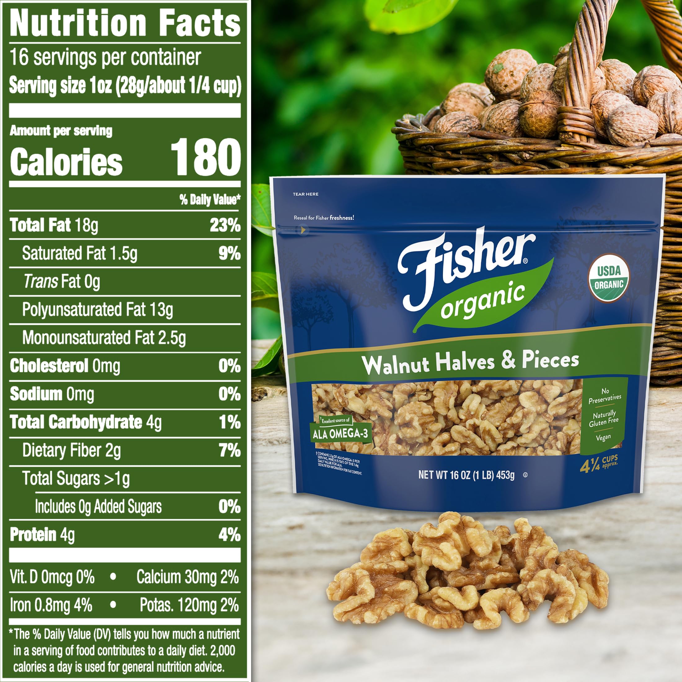 CHEF'S NATURALS primer plano textura de nuez con crujido visible