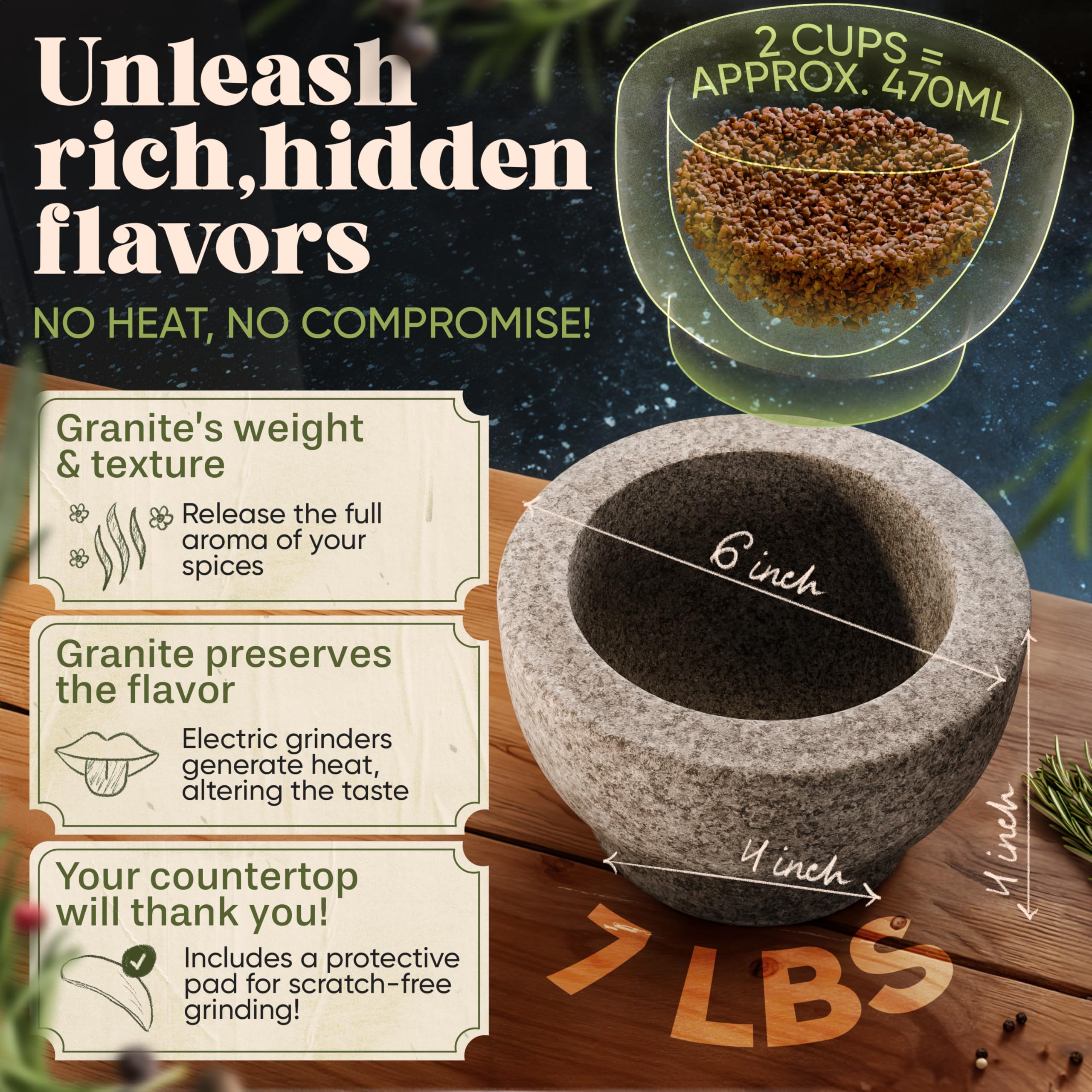 ChefSofi mano de mazo detalle con agarre ergonómico para moler sin esfuerzo