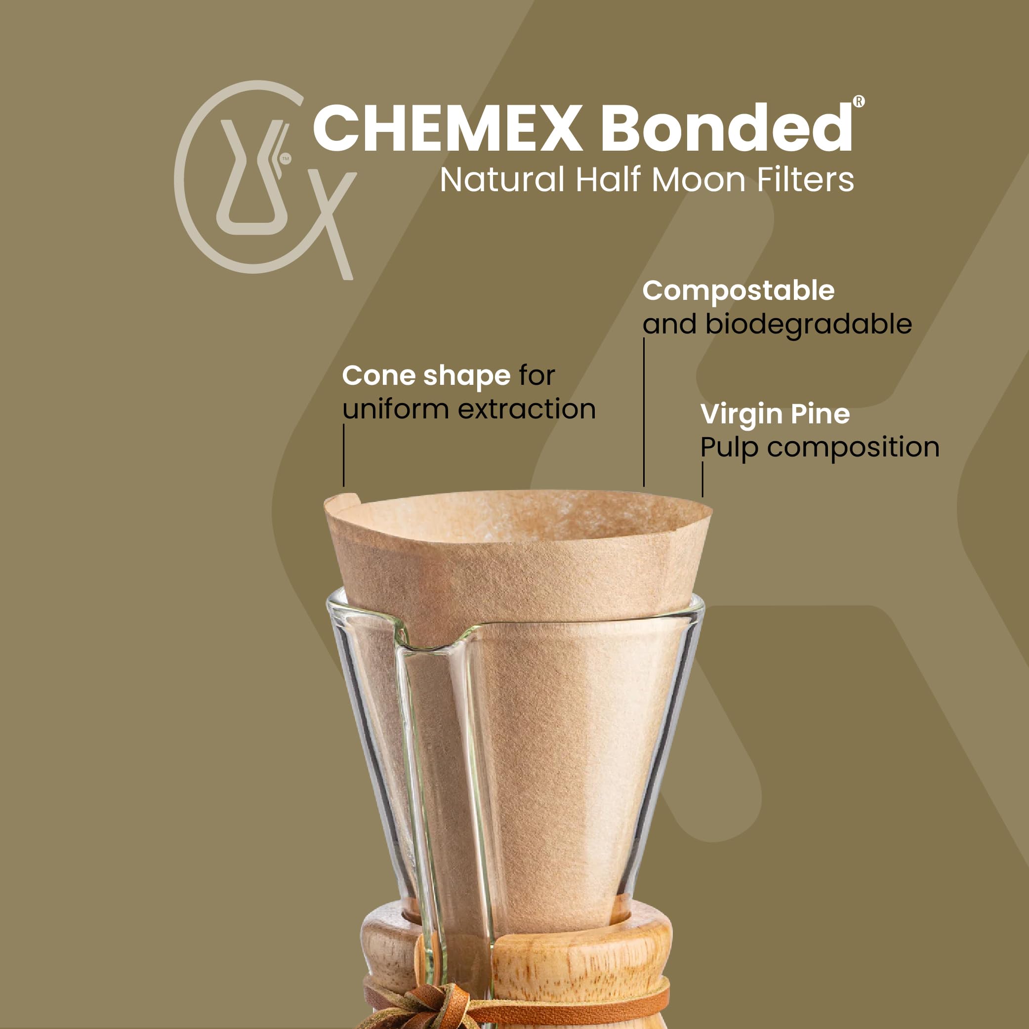 Chemex filtro medio pliegue mostrando la forma half moon para ajuste perfecto
