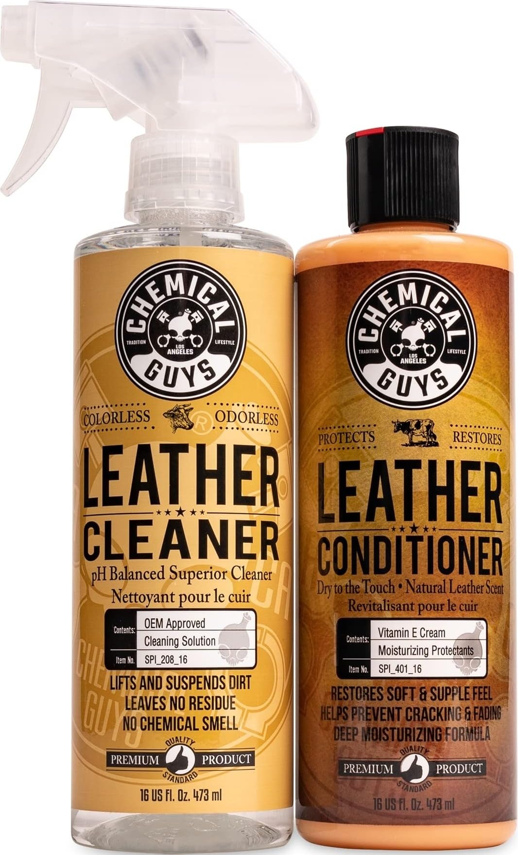 Chemical Guys frente del kit con dos botellas para limpieza y acondicionamiento