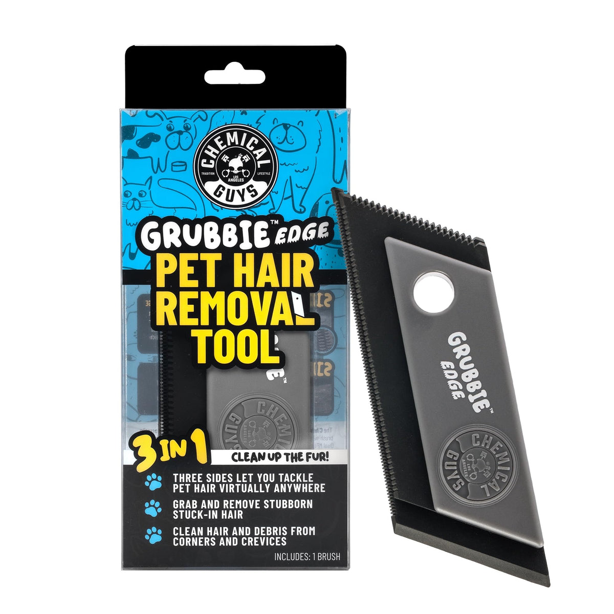 Chemical Guys Grubbie Edge frente del producto mostrando forma ergonómica y eficacia
