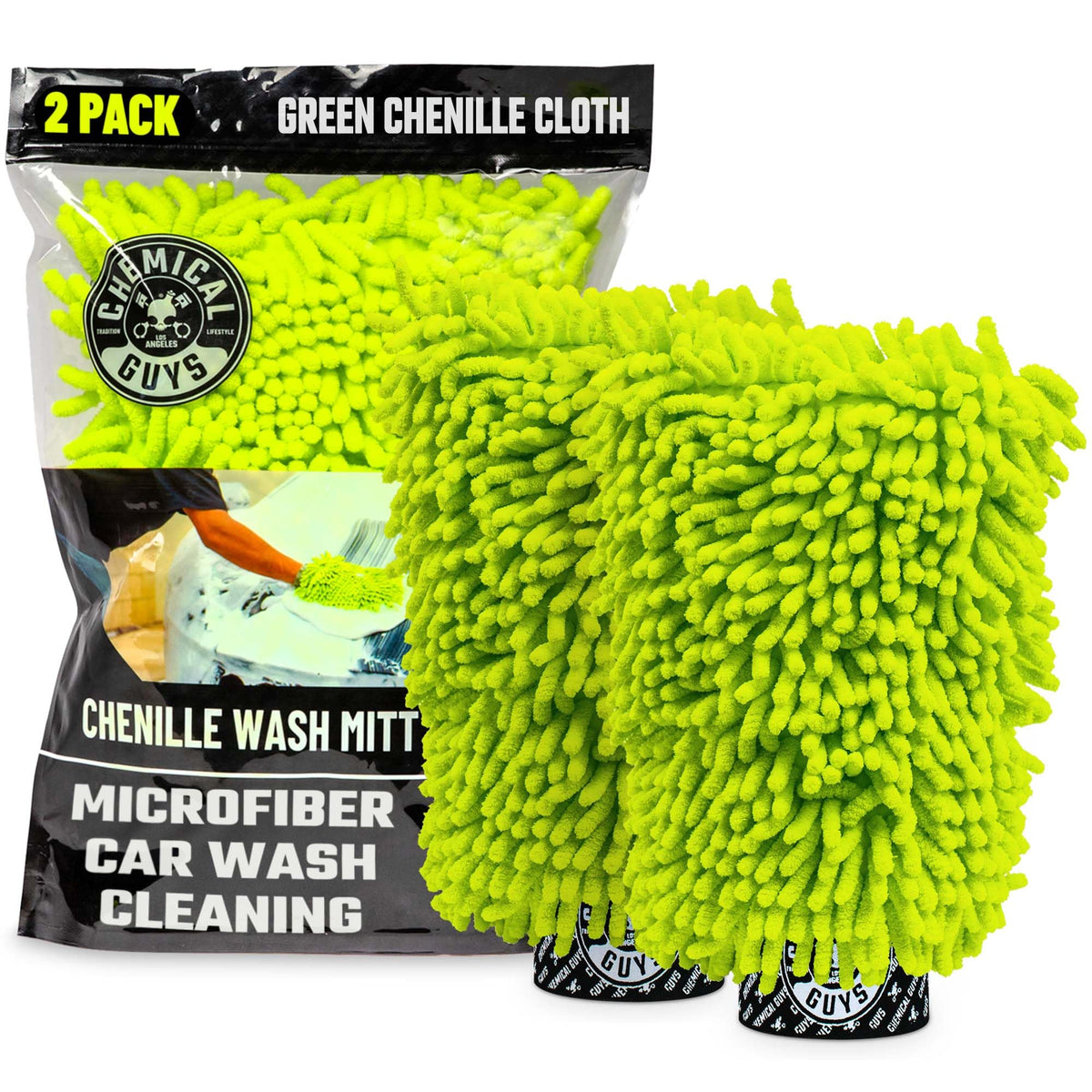 Chemical Guys manopla chenille frontal mostrando fibras y protección