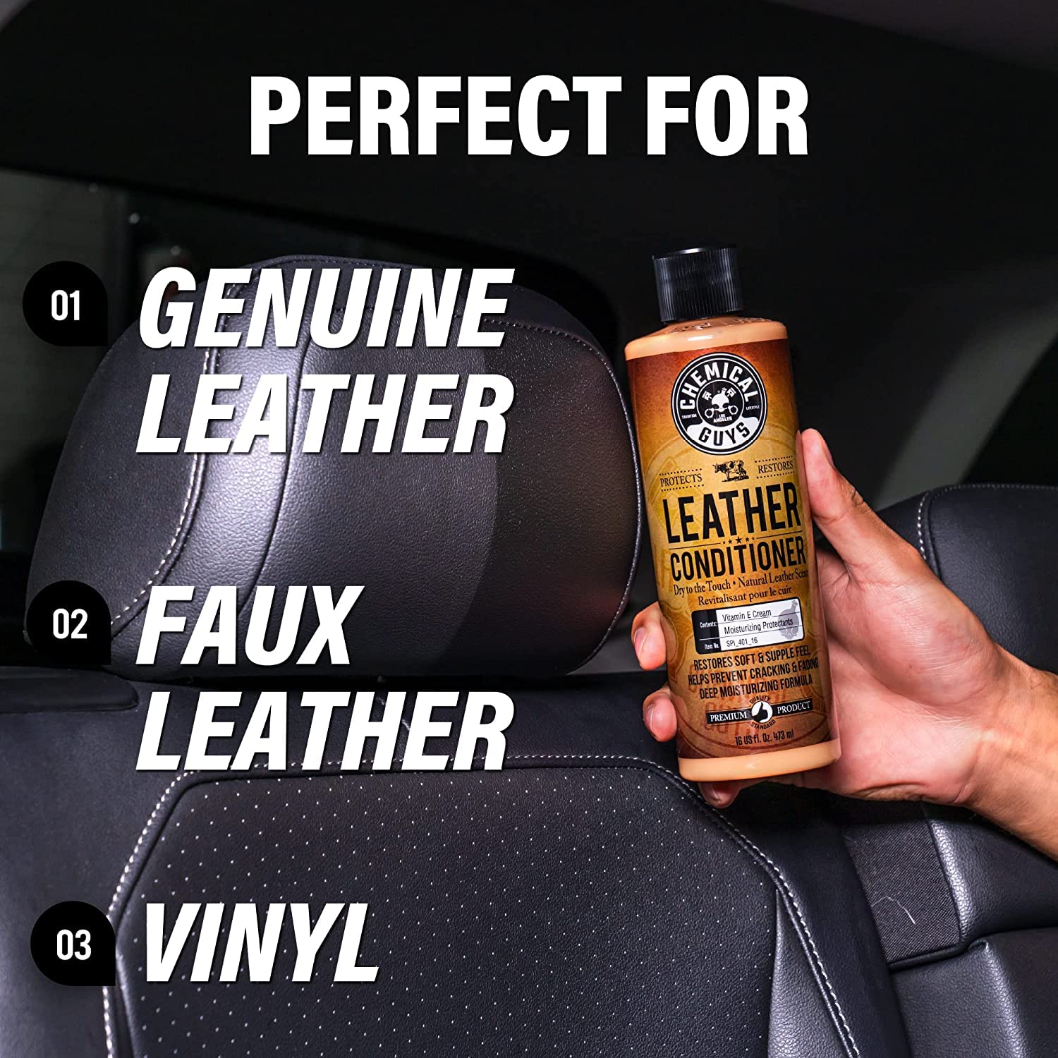 Chemical Guys uso en botas y bolso, mantiene piel suave y sin resequedad