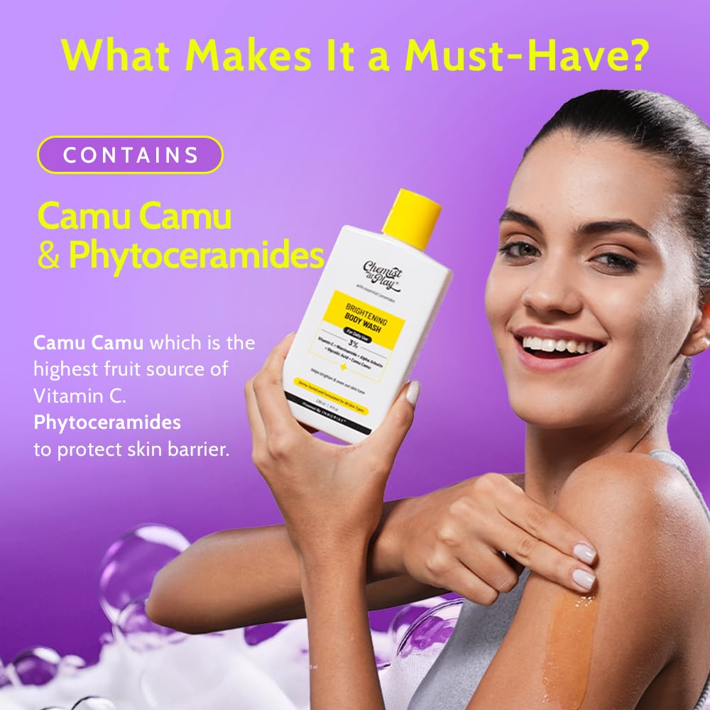 Chemist at Play gel en uso bajo la ducha, muestra limpieza y efecto refrescante