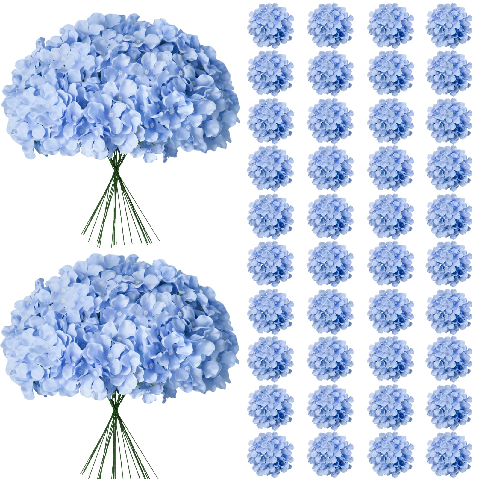 Cherica paquete frontal con 65 hortensias azules listo para decorar