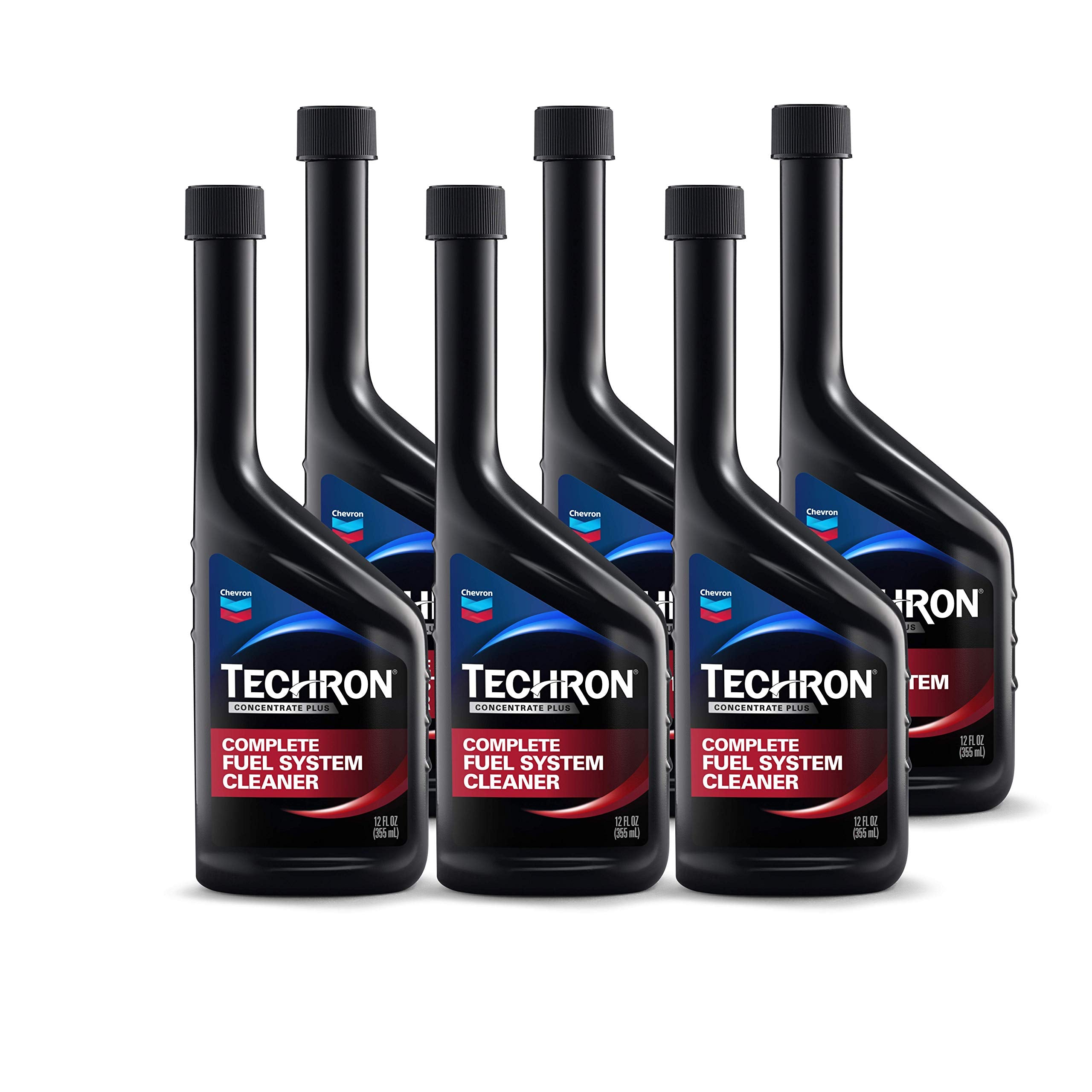Chevron Techron frasco frontal mostrando etiqueta y uso para limpiar sistema de combustible