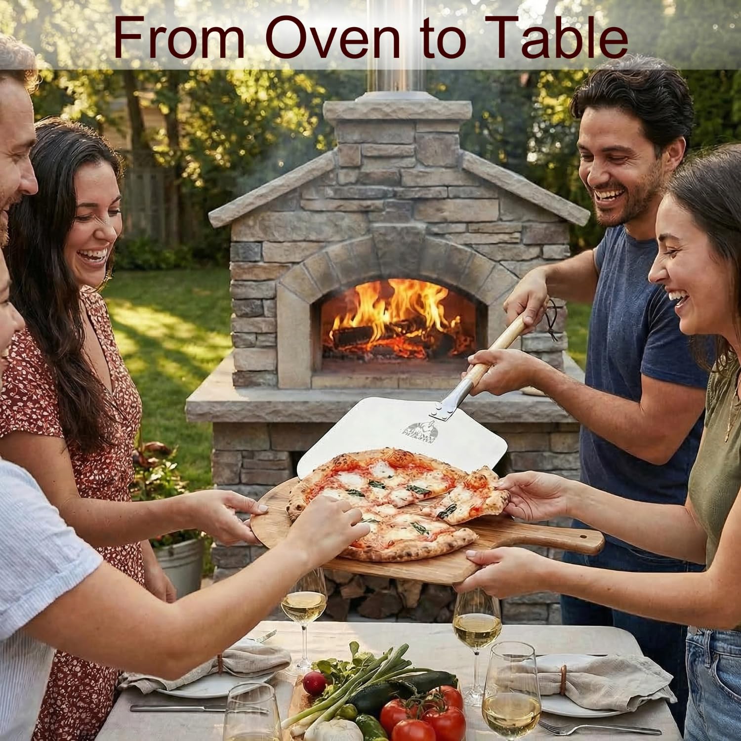 Chicago Brick Oven pala en uso dentro de un horno demostrando seguridad
