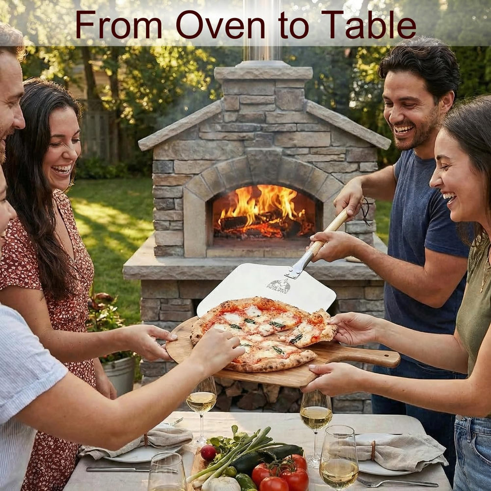 Chicago Brick Oven pala en uso dentro de un horno demostrando seguridad