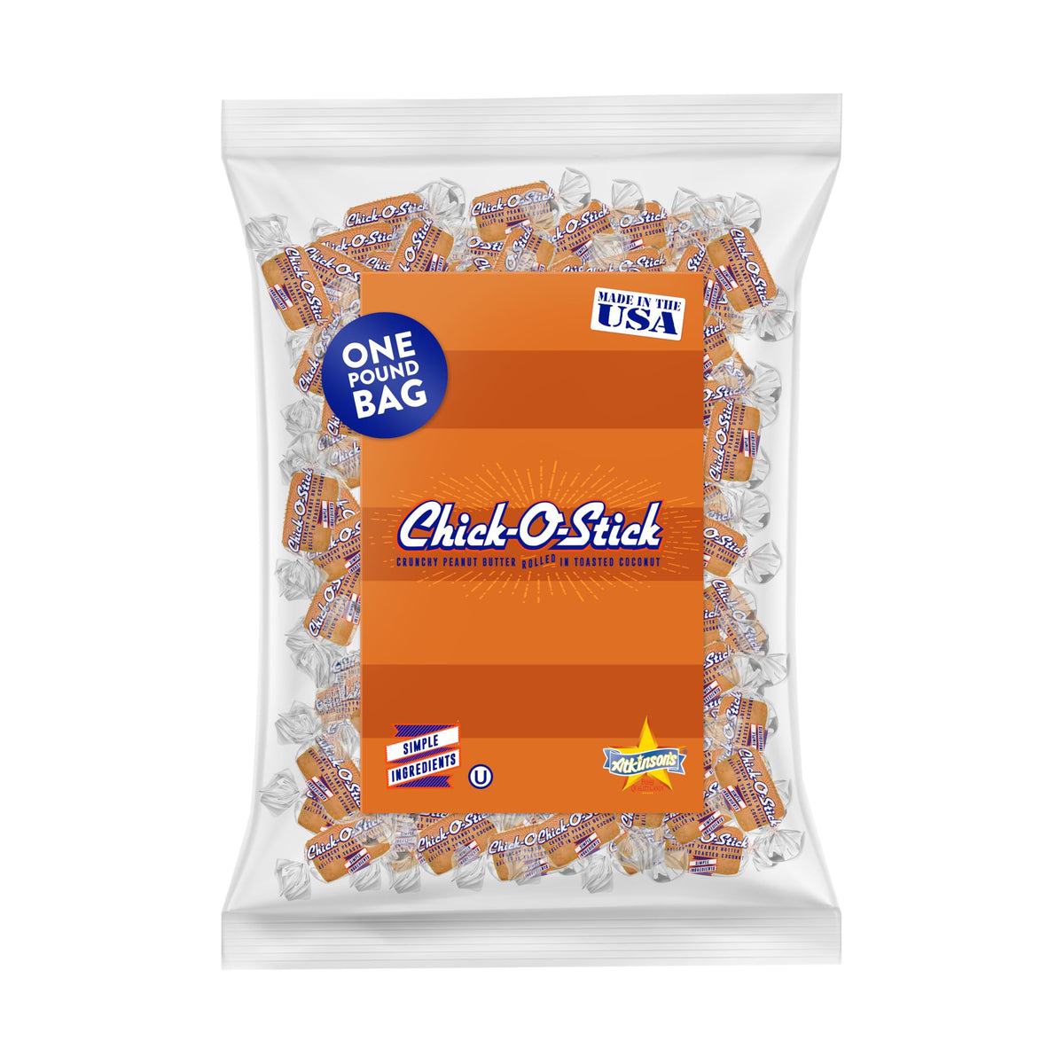 Chick o stick bolsa frontal mostrando diseño y la presentación de 1 libra