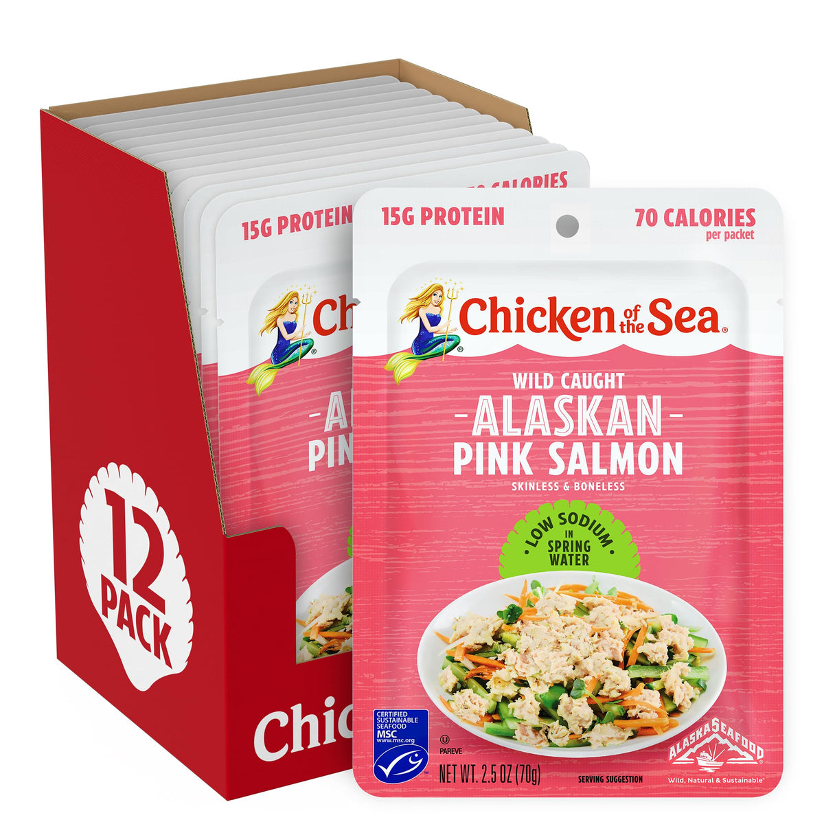 Chicken of the Sea empaque frontal de sobres muestra conveniencia