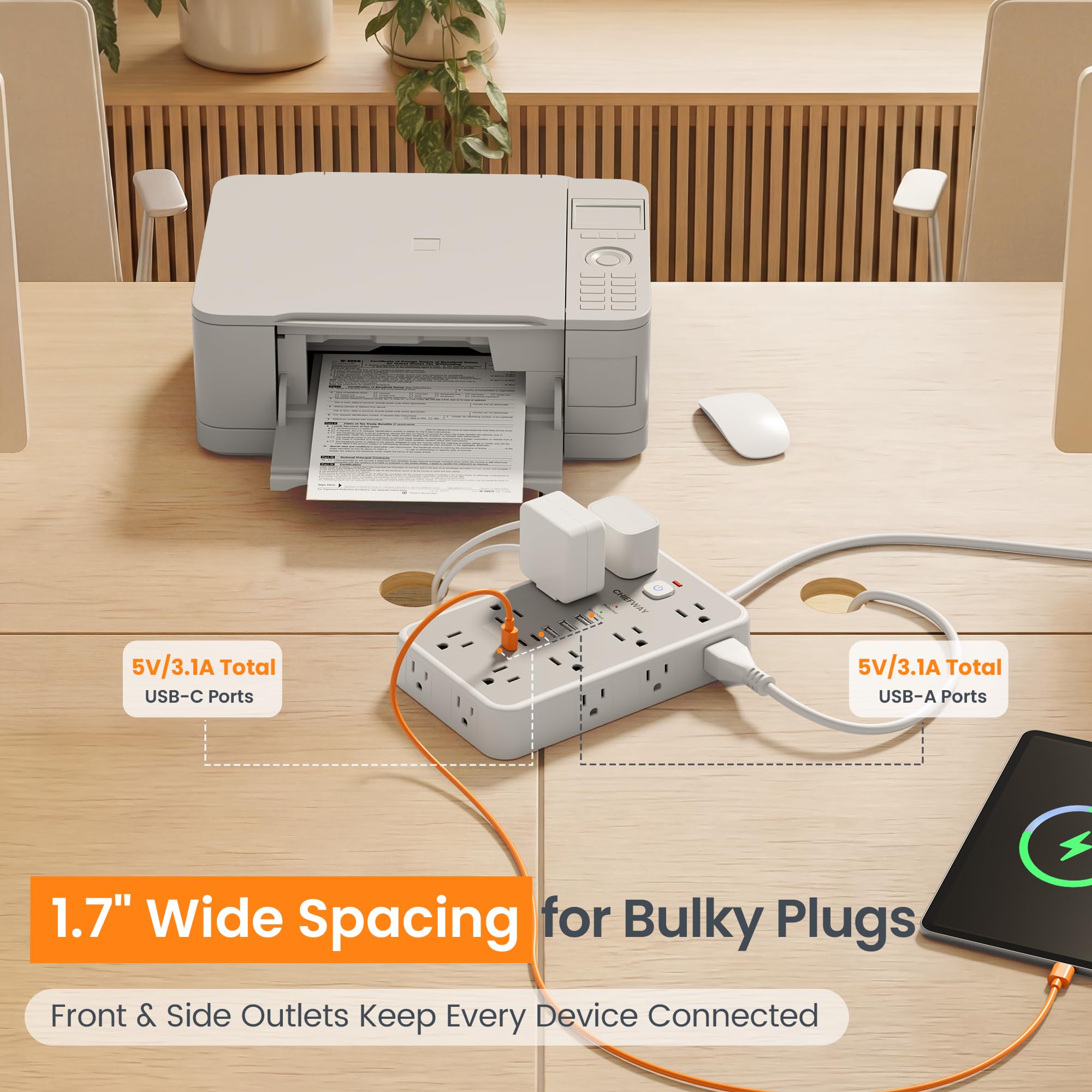 chiefway clavija plana 45° que permite instalación a ras de pared y ahorro de espacio