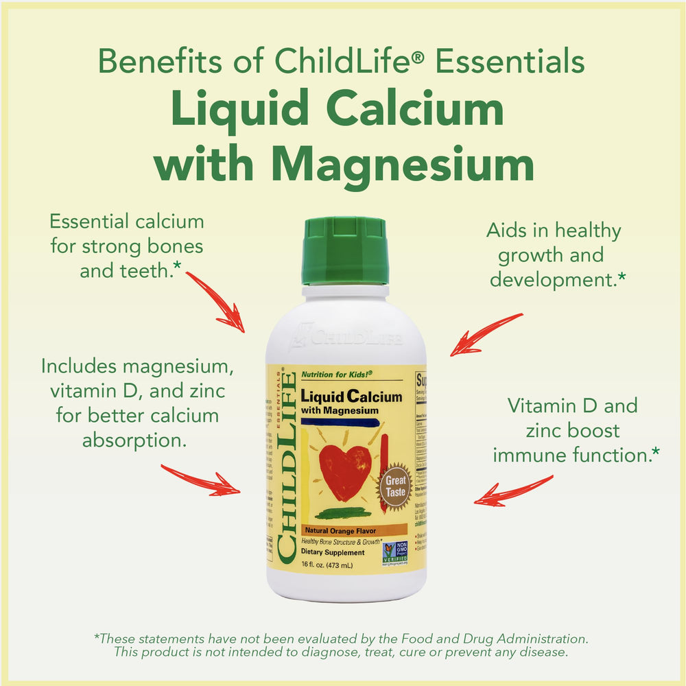 CHILDLIFE ESSENTIALS etiqueta con información de calcio y D3 clara