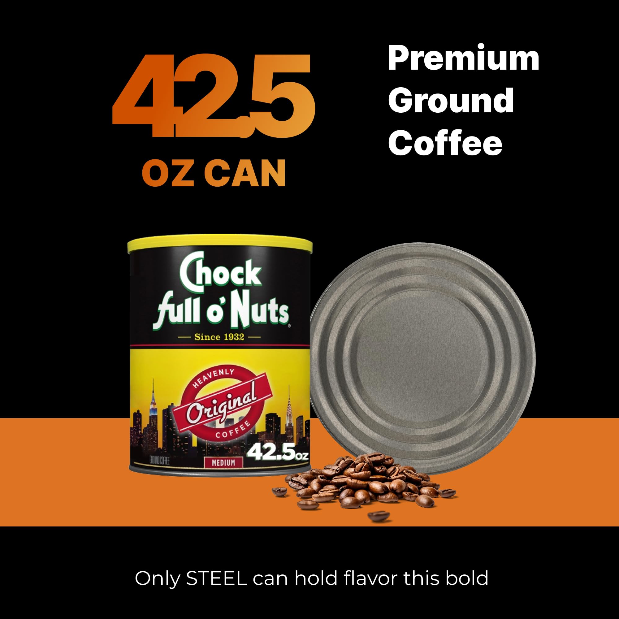 Chock Full o' Nuts latas apiladas en despensa optimizando espacio