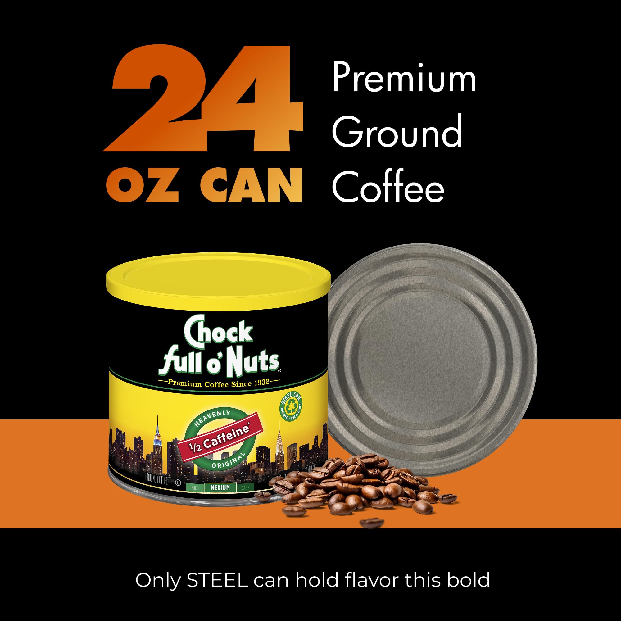 Chock Full o' Nuts lata junto a objetos para comparar tamaño práctica