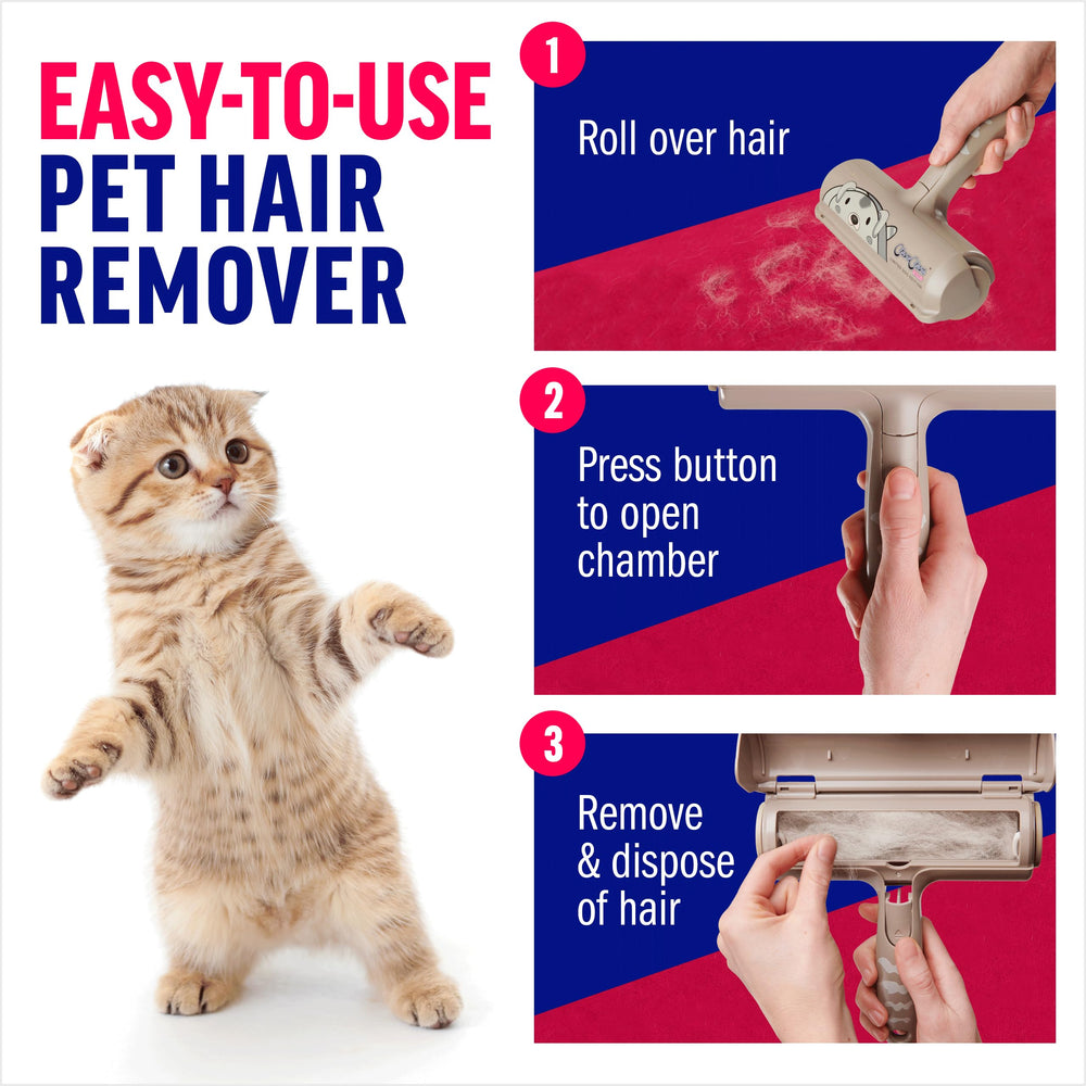 ChomChom Roller brush close-up showing reusable bristles lifting pet hair effectively