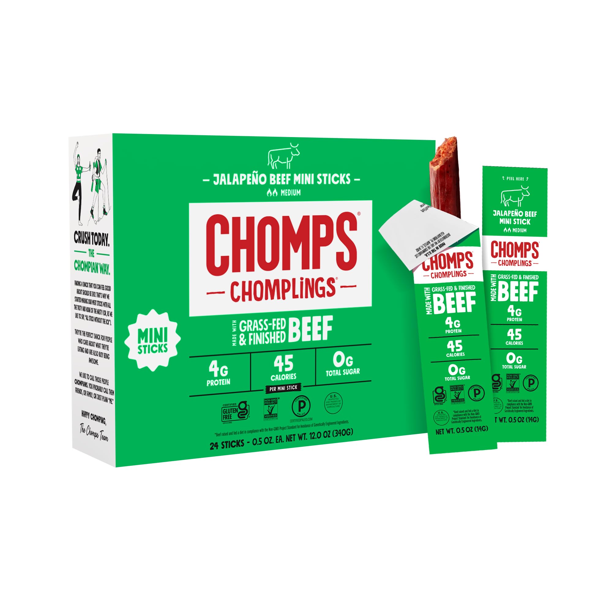 Chomps empaque frontal mostrando 24 unidades y conveniencia