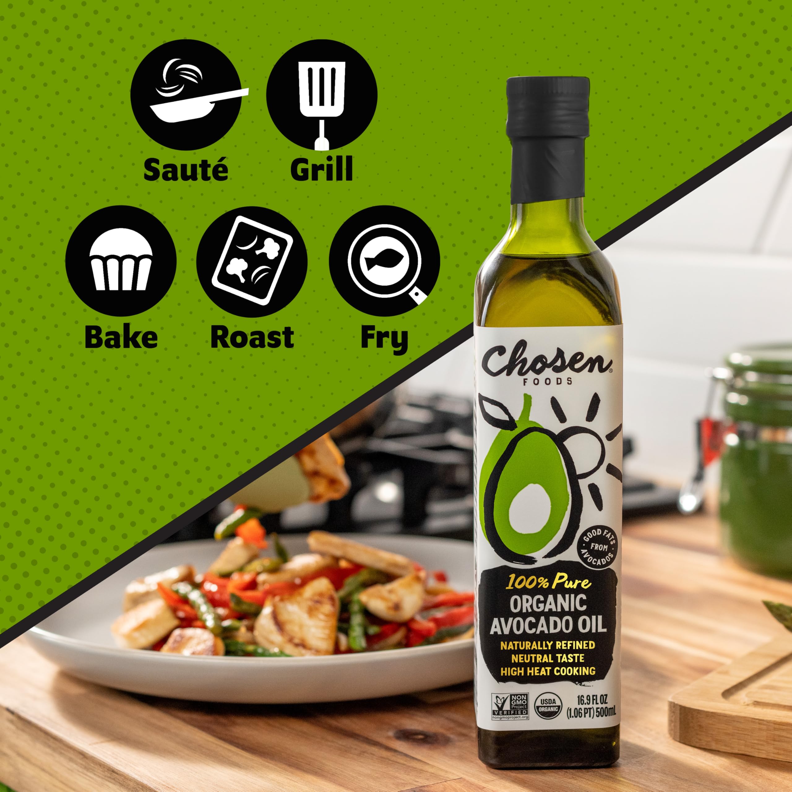 Chosen Foods etiqueta USDA Organic y datos de pureza para confianza