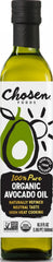 Chosen Foods botella frontal 500 mL mostrando diseño y sellos orgánicos
