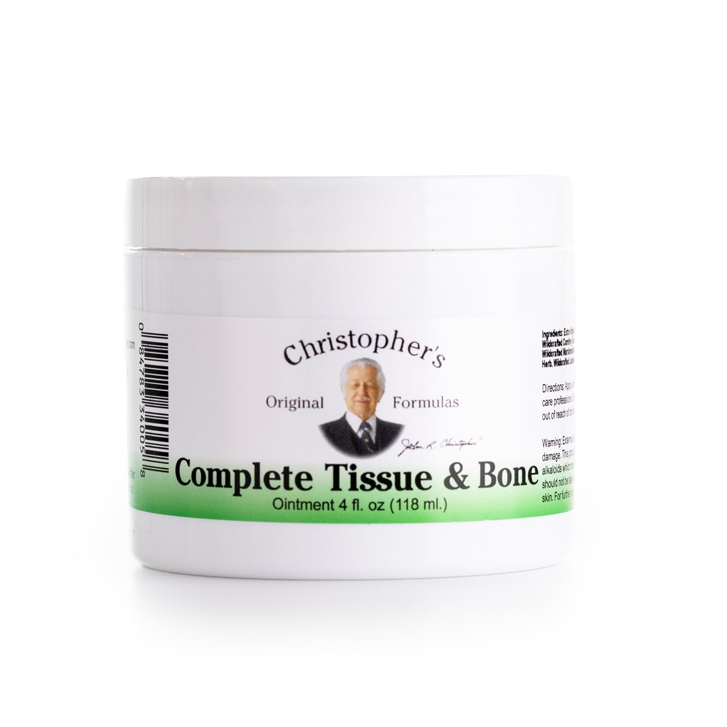 Christopher's envase frontal de Complete Tissue & Bone Ointment mostrando etiqueta clara y tamaño