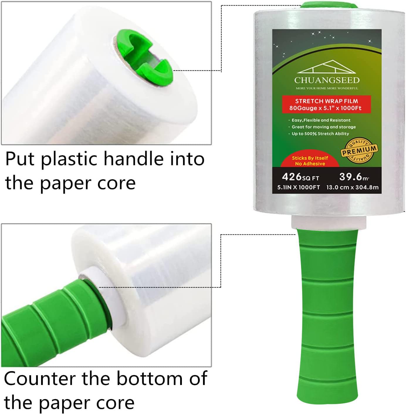 CHUANGSEED mango ergonómico sosteniendo el rollo para envolver con menos esfuerzo