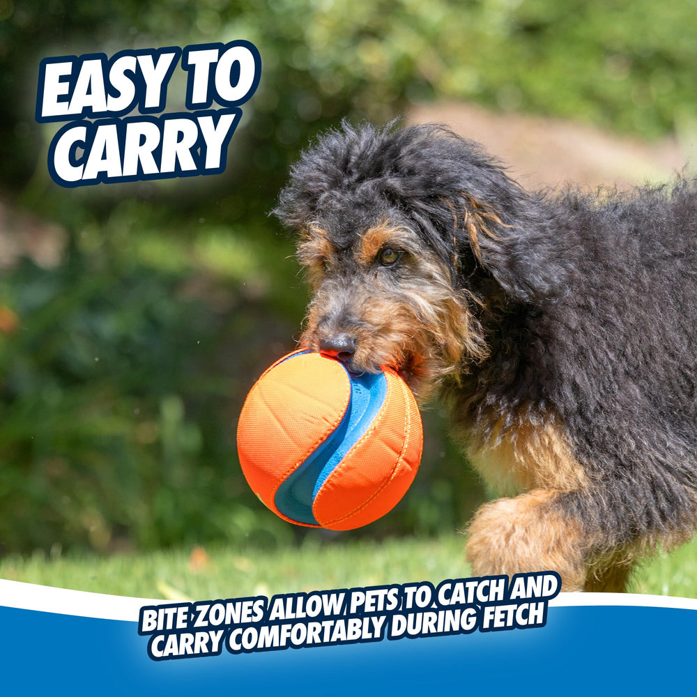Chuckit! comparación de tamaño para perros grandes, demuestra escala