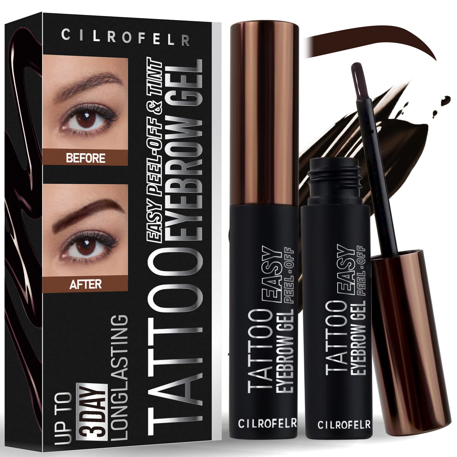 Cilrofelr envase frontal del gel para cejas mostrando presentación y tono
