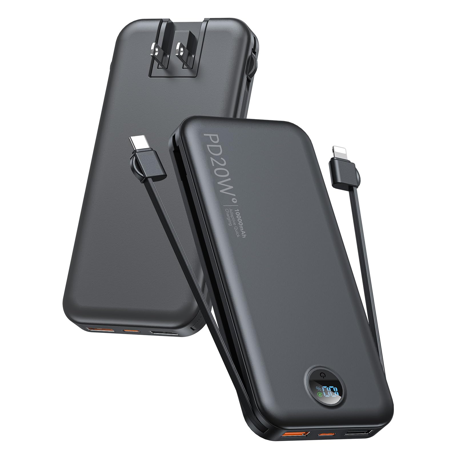 citicr vista frontal del power bank negro con diseño compacto y potencia portátil