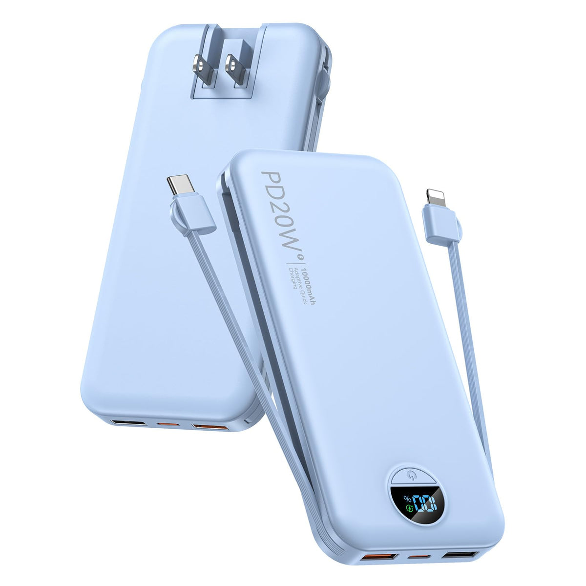 citicr vista frontal del power bank azul mostrando diseño compacto y portabilidad
