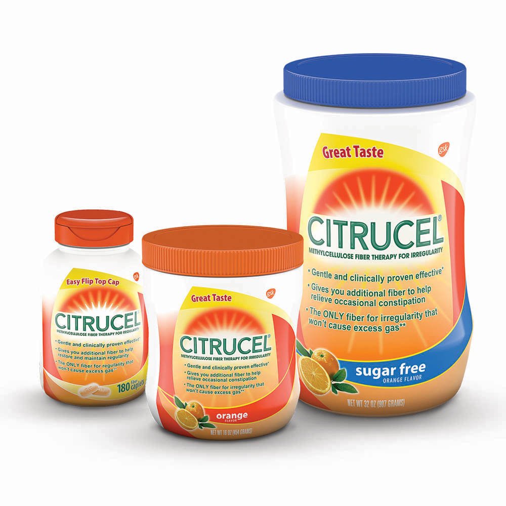 Citrucel comparación de tamaño del envase junto a una botella para escala