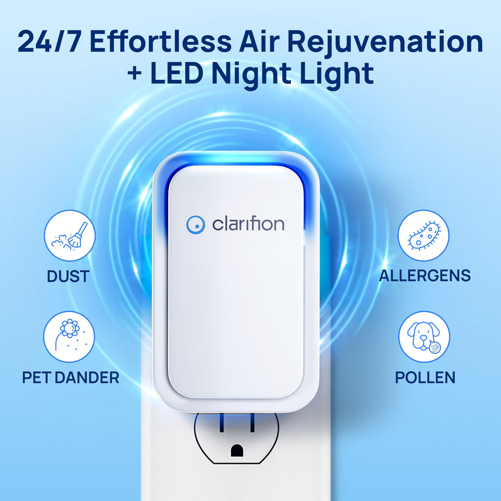 Clarifion conectado a enchufe para apreciar tamaño y compatibilidad