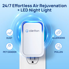 Clarifion conectado a enchufe para apreciar tamaño y compatibilidad