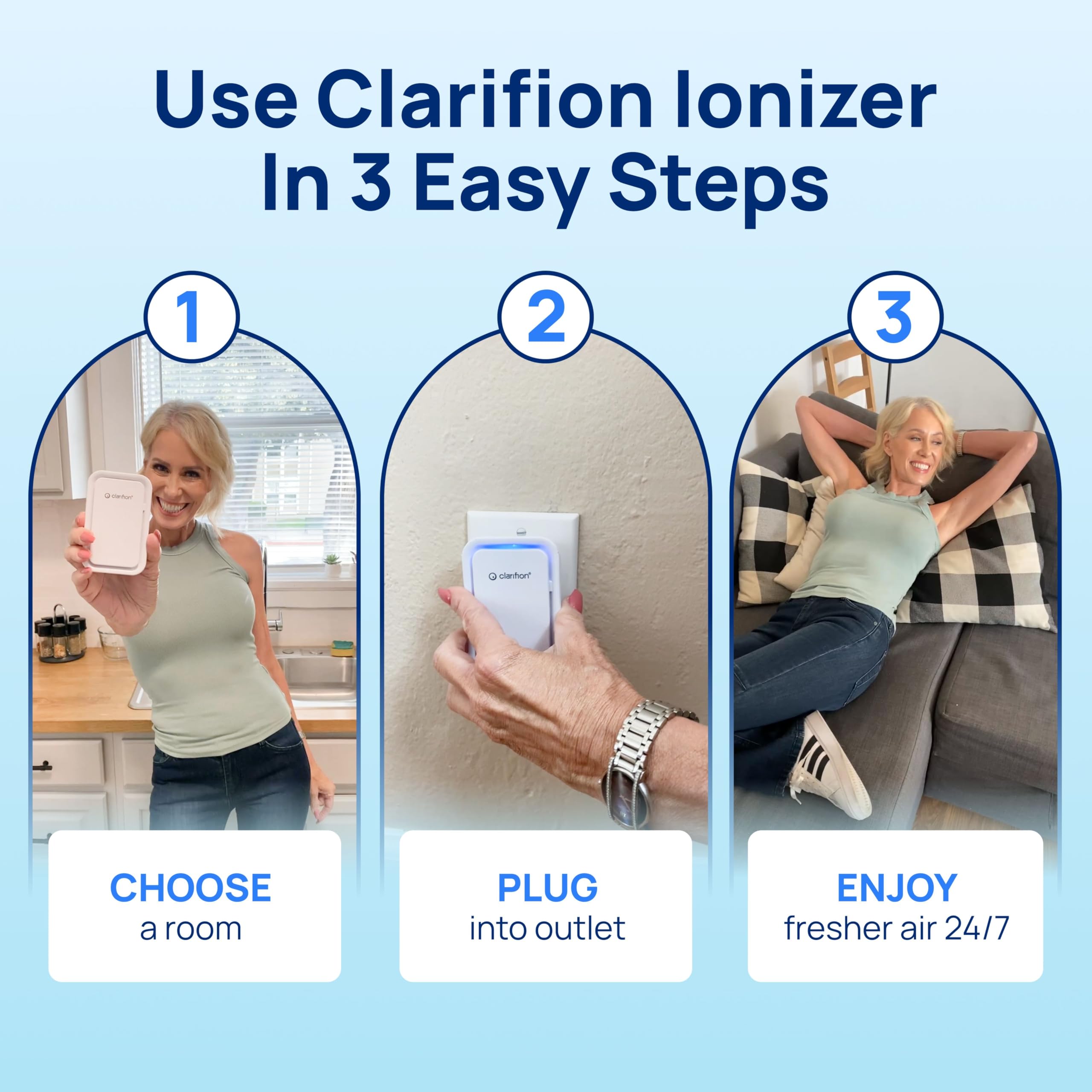 Clarifion pack de tres unidades listo para distribuir por la casa