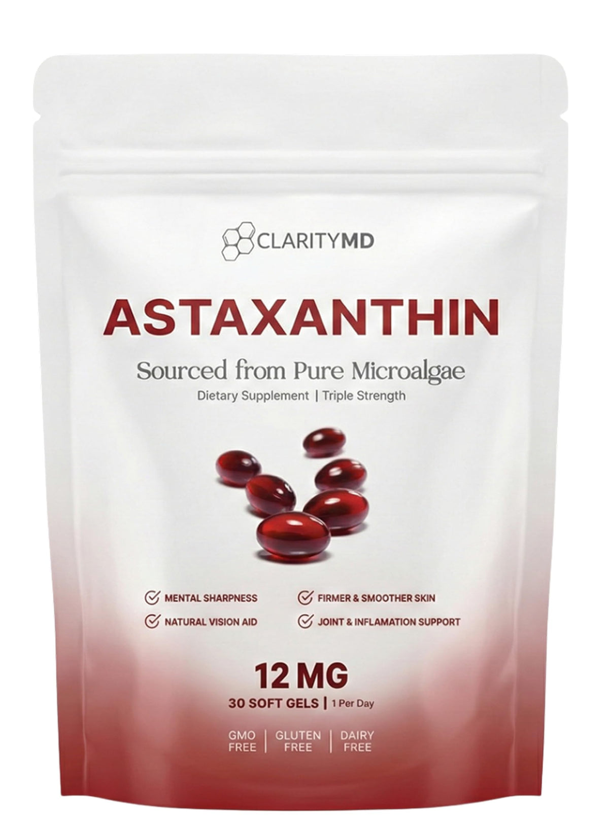 ClarityMD frontal del envase mostrando dosis 12 mg y beneficios claros