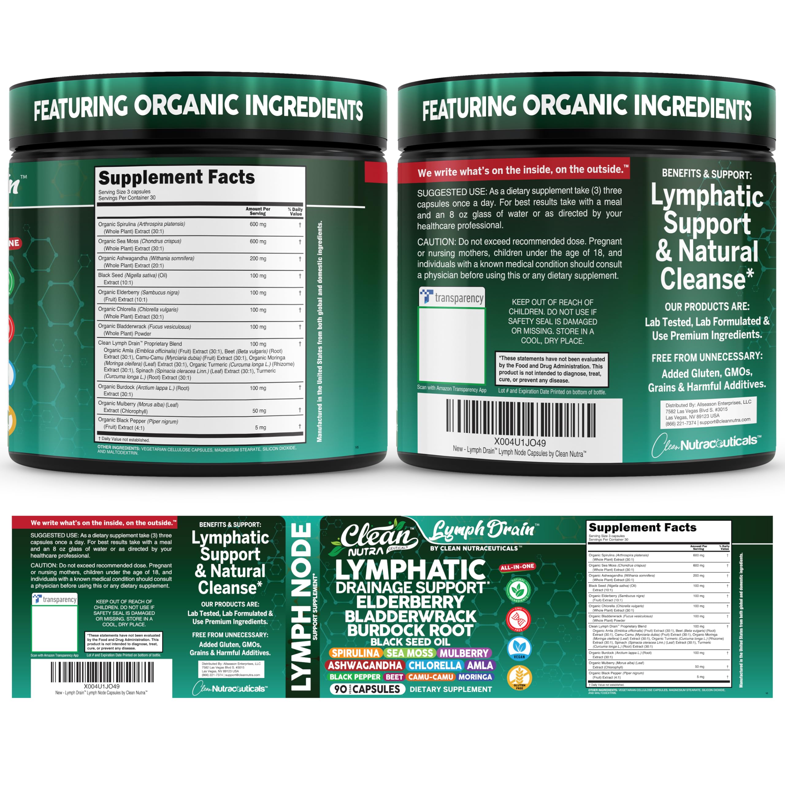Clean Nutraceuticals ingredientes naturales sobre mesa: algas, raíces y especias