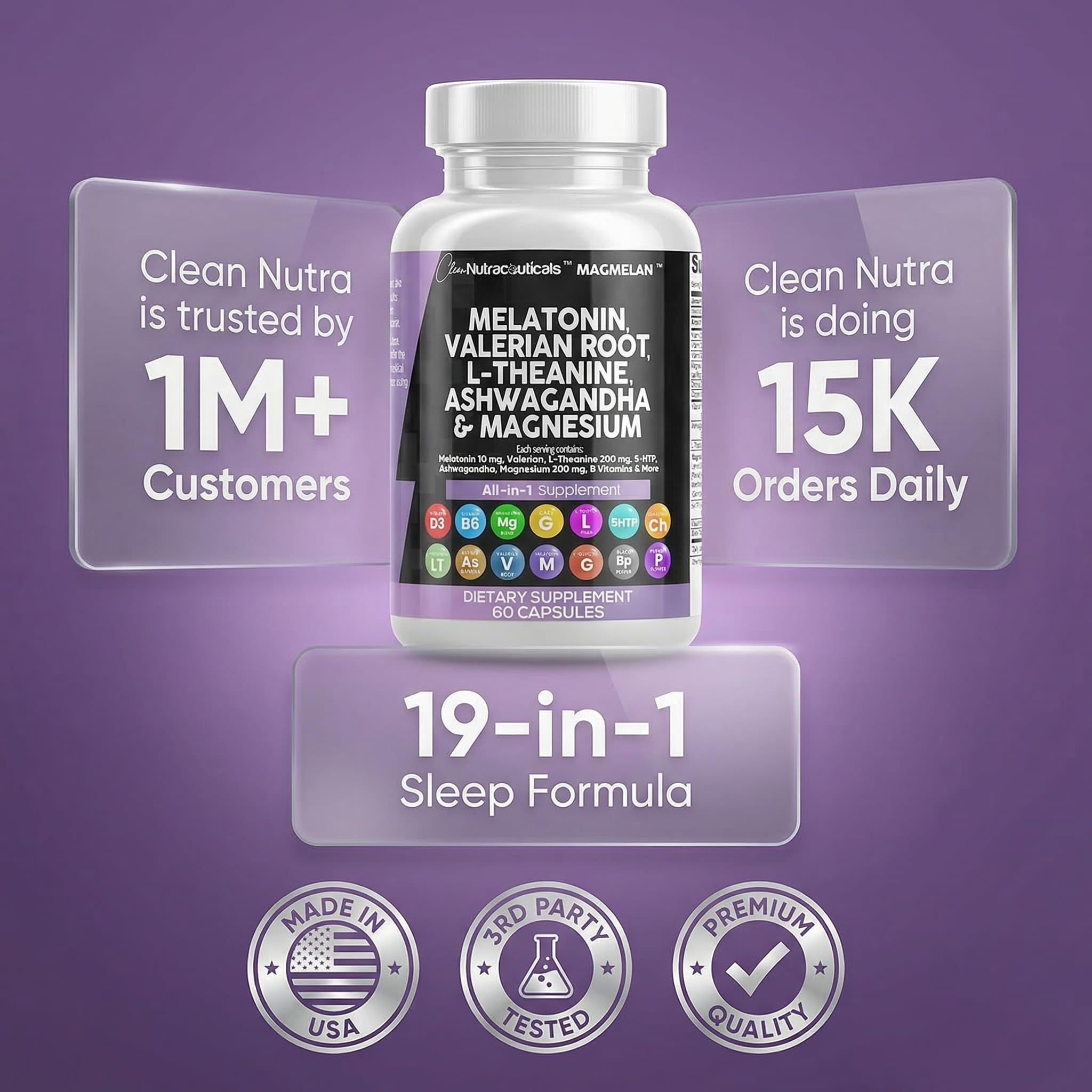 Clean Nutraceuticals botella abierta con cápsulas dispersas mostrando cantidad disponible