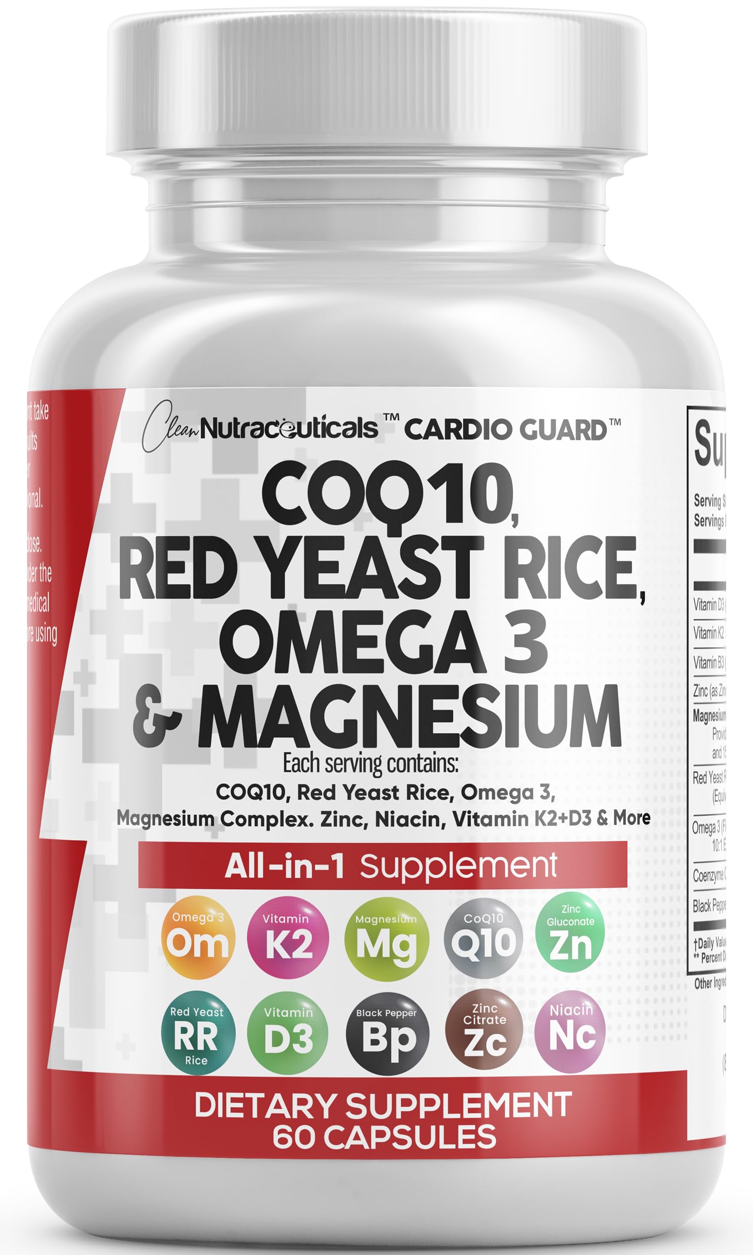 Clean Nutraceuticals frasco frontal mostrando CardioGuard y beneficios integrales