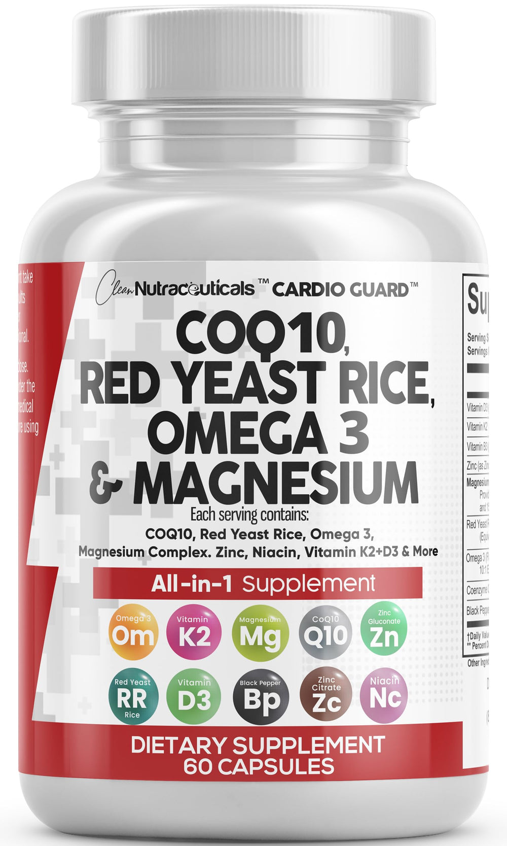 Clean Nutraceuticals frasco frontal mostrando CardioGuard y beneficios integrales