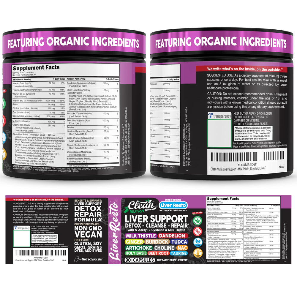Clean Nutraceuticals botella en cocina junto a alimentos saludables