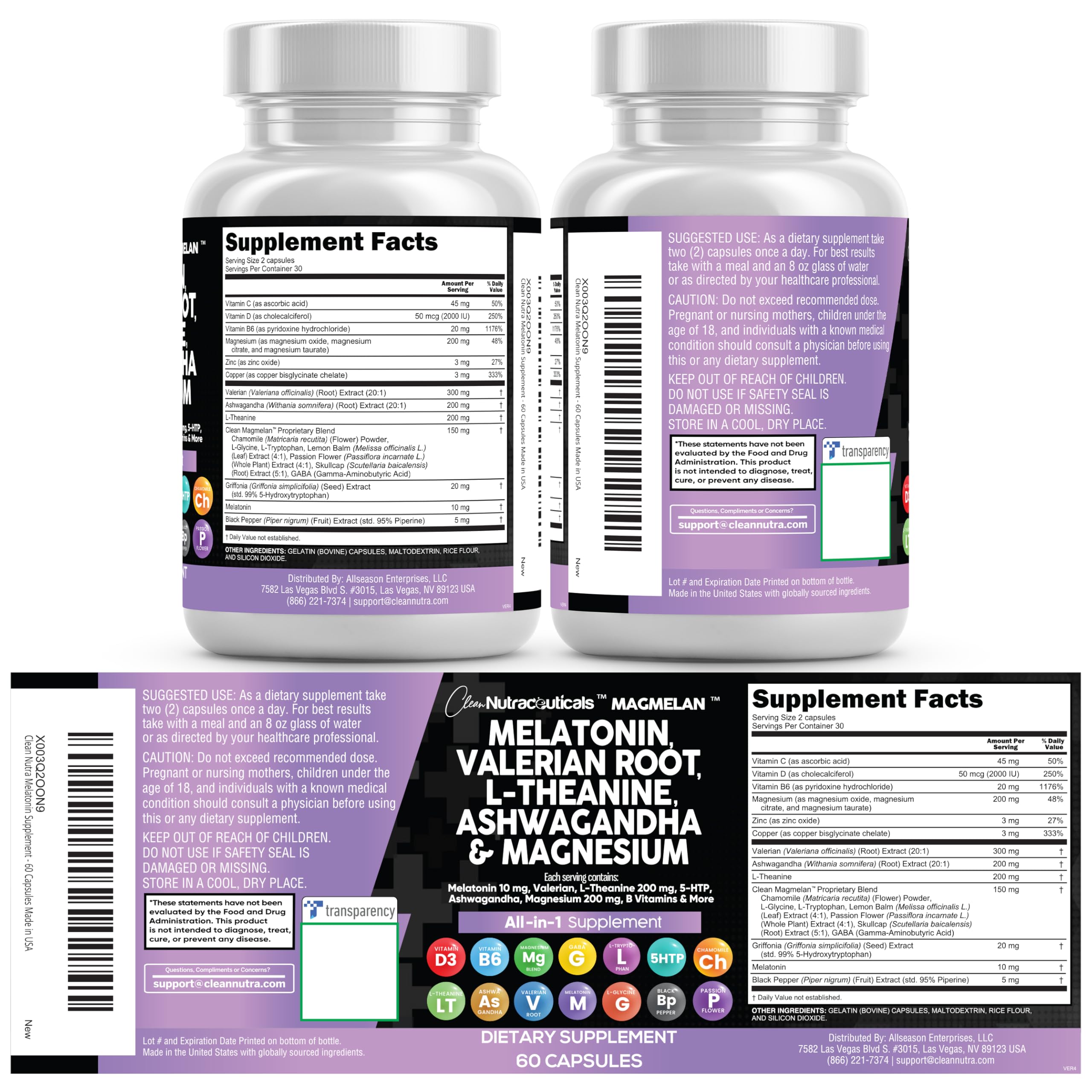 Clean Nutraceuticals etiqueta con sellos de fabricación y confianza del producto
