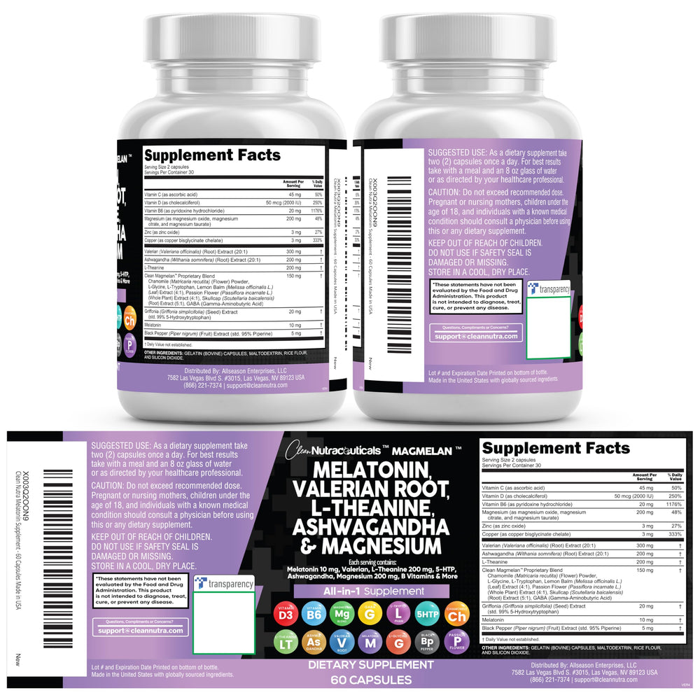 Clean Nutraceuticals etiqueta con sellos de fabricación y confianza del producto