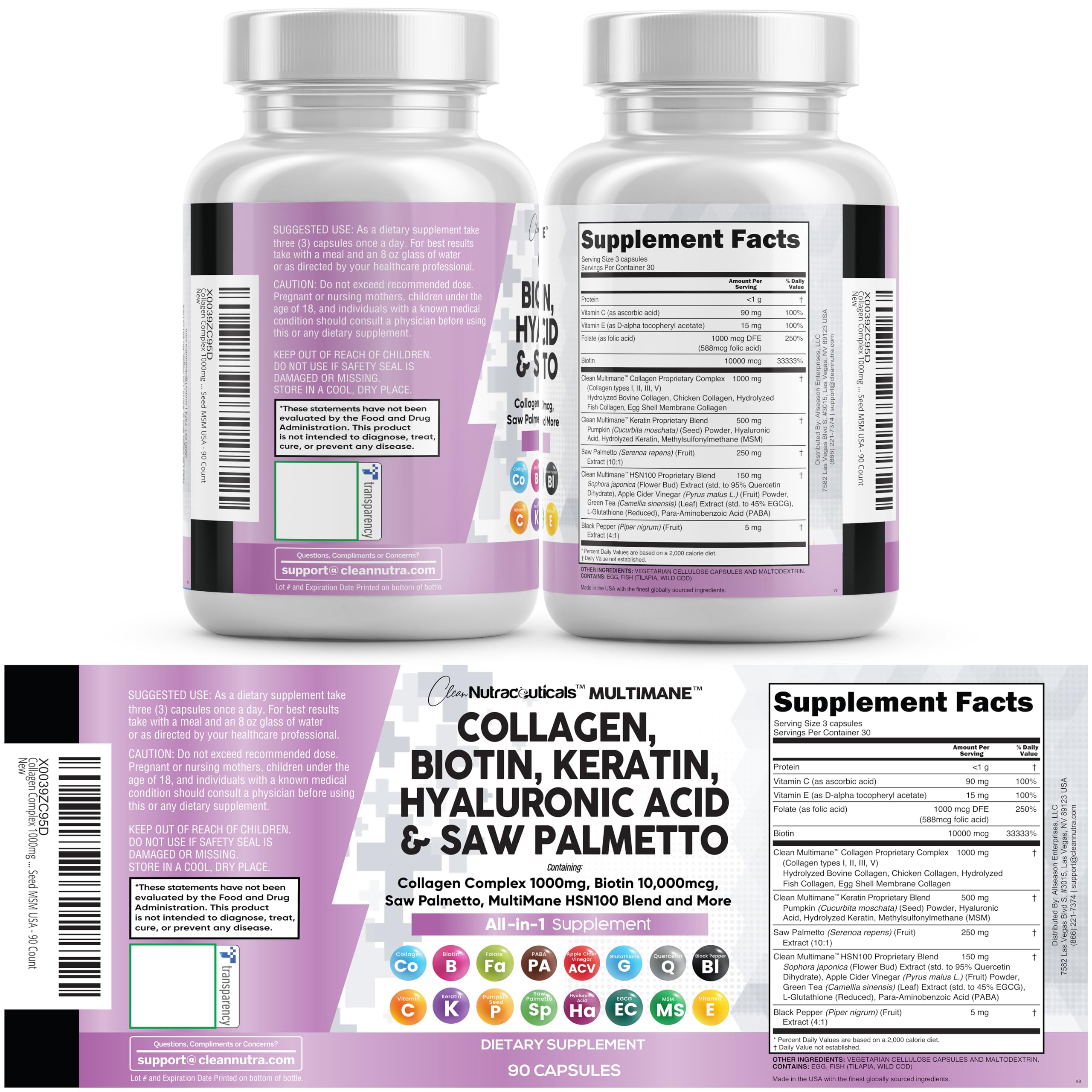 Clean Nutraceuticals etiqueta frontal con información de mezcla 16 en 1 visible