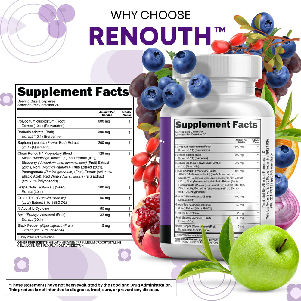 Clean Nutraceuticals etiqueta nutricional con lista de ingredientes y dosificación visible