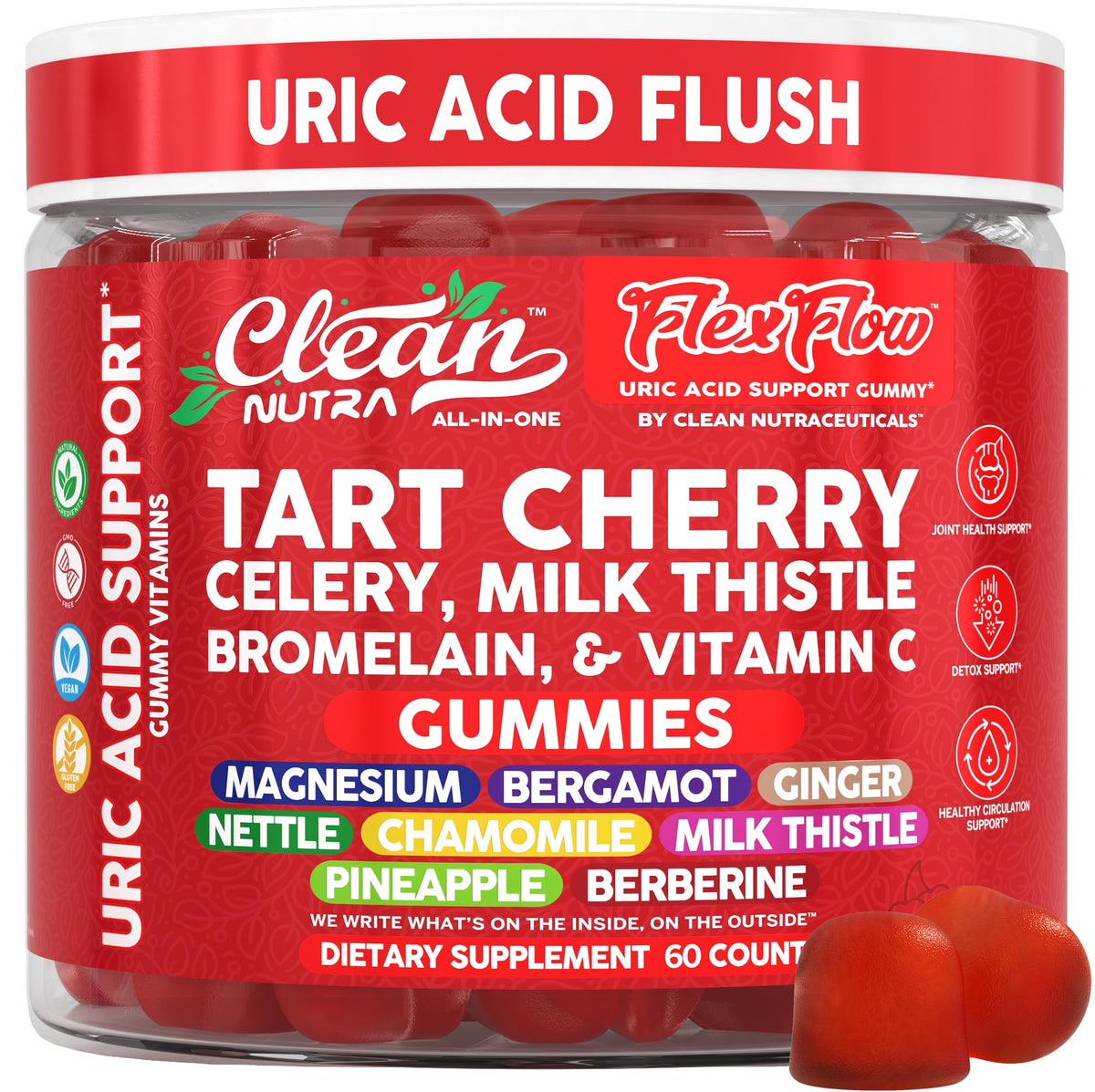 Clean Nutraceuticals frasco delantero mostrando la marca y beneficio práctico
